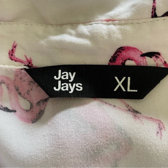 JAY JAYS Men's size XL White Pink Casual Button Down Shirt resort Flamingo Print - Picture 5 of 6